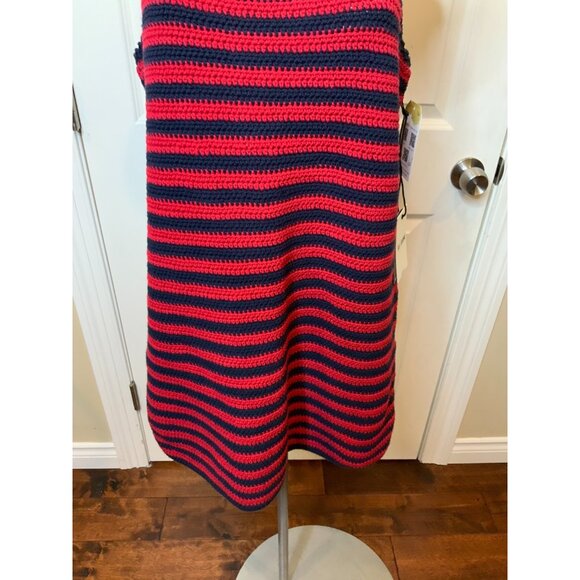 Re/Done Red & Navy Blue Striped 70s Crochet Tank Dress, Size L, NWT! $395 - Picture 4 of 8